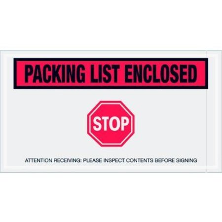 BOX PACKAGING Panel Face Envelopes, "Packing List Enclosed" Print, 10"L x 5-1/2"W, Red, 1000/Pack PL492